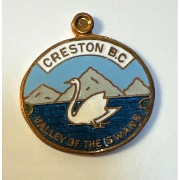 Creston B.C. Valley Of The Swans Souvenir Charm Pendant Enamel & Metal - Picture 2 of 4
